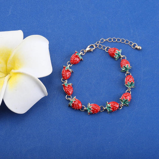 Strawberry Bracelet Fruit Strawberry Lover Gifts Strawberry Pendent Jewelry Strawberry Charm Bracelet