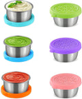 6-Pack Salad Dressing Food Storage Containers with Leakproof Silicone Lids, 50ml Stainless Steel Condiment & Dipping Sauce Cups Ideal for Lunch Bento Boxes