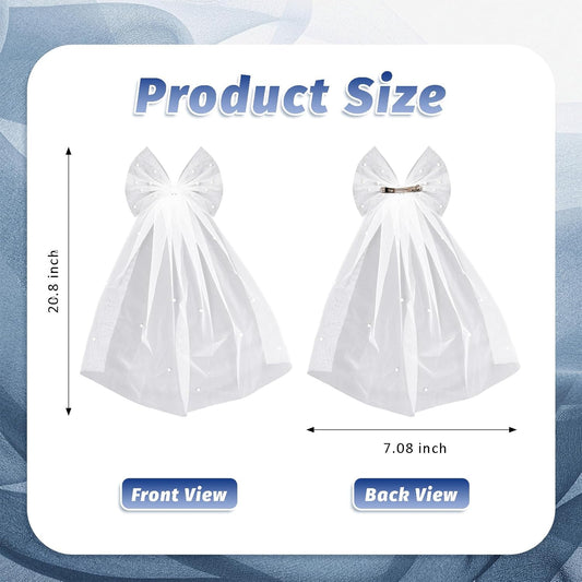 Bride Accessories Hair Bow Pearl Wedding Veil with Barrette Bachelorette Party