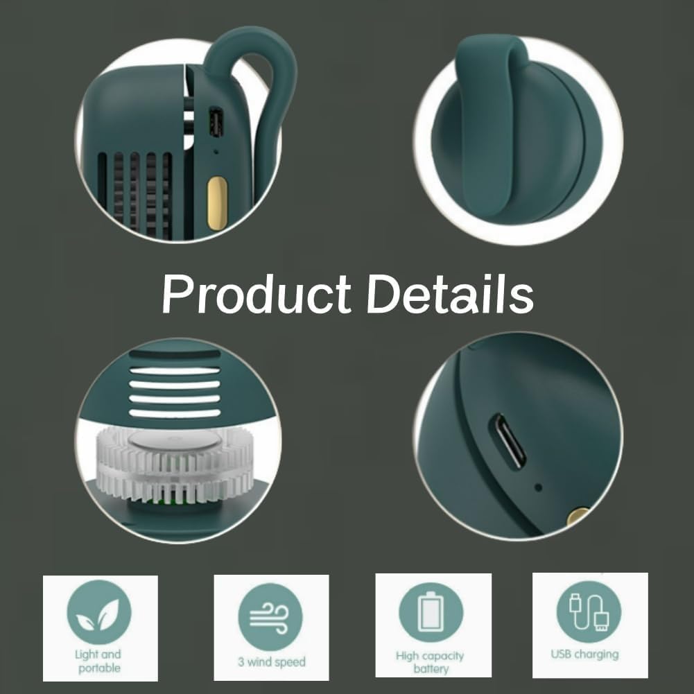 Portable Silent Mini Bladeless Fan Clip On, Portable silent mini bladeless electric fan, 3 Speeds Hands-Free Neck Fans Hanging Waist Clip Bladeless Fans for Girlfriend Summer Gift (White+Green)