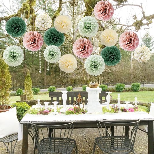 Sage Green Tissue Paper Pompom Decorations 16pcs Sage Green and Dusty Rose Flowers Olive Sage Green Party Decorations for Dusty Rose Bridal Shower Baby Shower Bachelorette Wedding Birthday Engagement