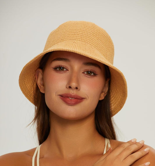 MEINICIY Bucket Hats for Woman, Beach Sun Hat for Women, Bamboo Mesh Woven Bucket Hat Foldable Packable Fishing Hat