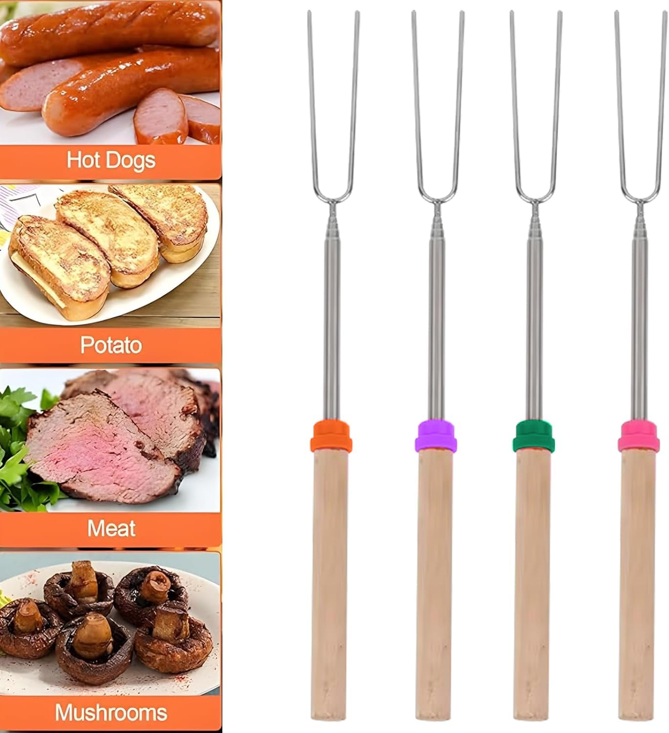 Marshmallow Roasting Sticks Smores Kit Telescoping Long 31 to 81cm Smores Sticks Hot Dog Fork Barbecue Forks for Grilling Campfire Camping BBQ 4 Pack