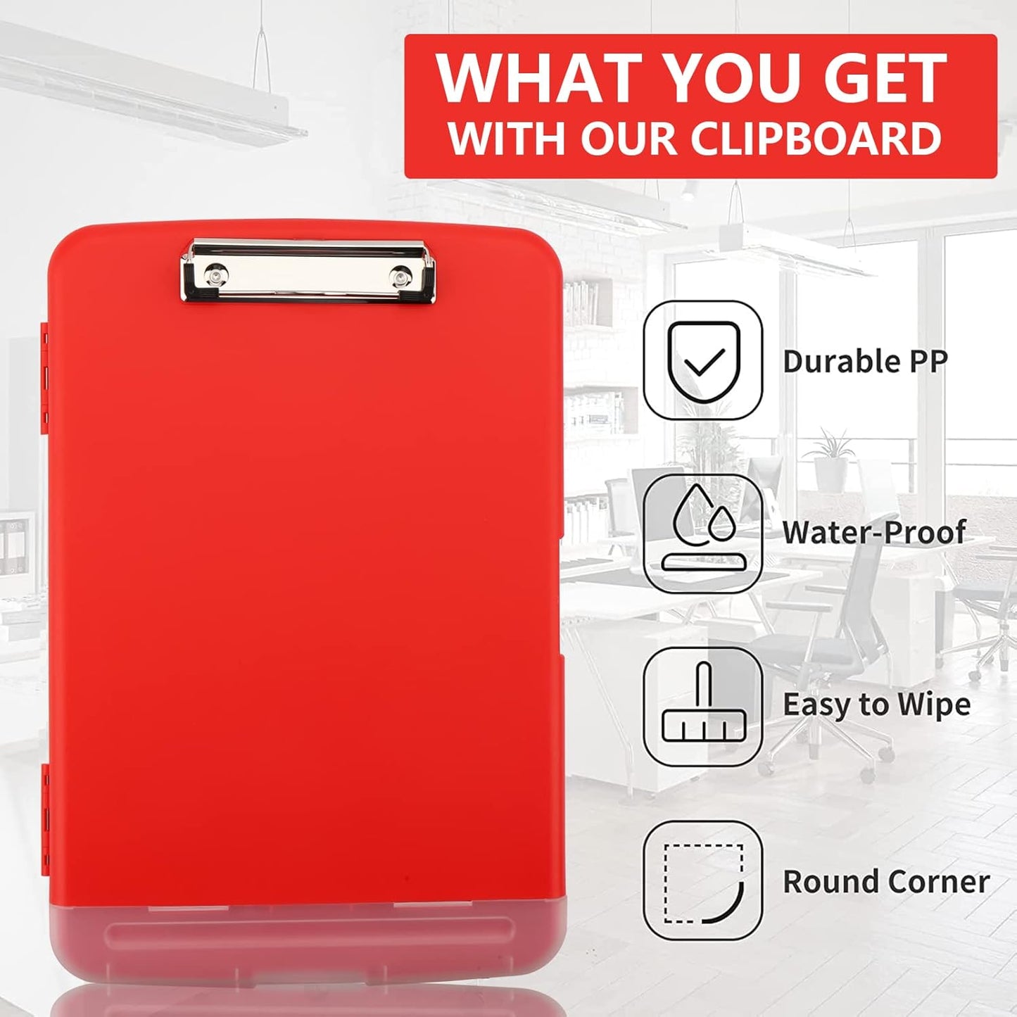 Clipboard with Storage for Office Supplies Clip Boards 8.5x11 with Storage for Nurse,Side Open Nurse Clipboards Foldable Storage Clipboard,Plastic Clipboards with Low Profile Clip Clip Board-Red