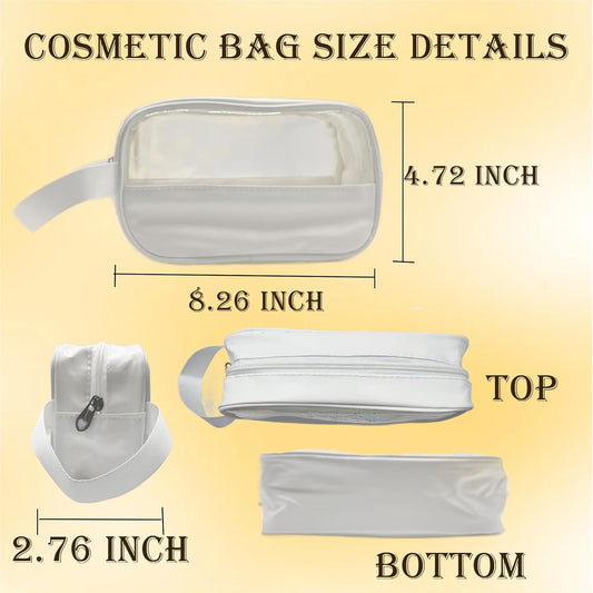 Toiletry Bag for Women Clear PVC & PU Splicing Waterproof Makeup Cosmetic Bag, TSA Approved Portable Travel Organizer for Vacation, Bathroom, Airplane, White