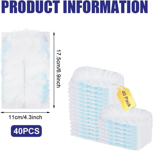 40 Pack Disposable Duster Refills Kit Compatible with Swiffer Dusters 180 Degree Extendable Handle Dusters for Cleaning Home, Office, Blinds, Ceiling (Rodless)