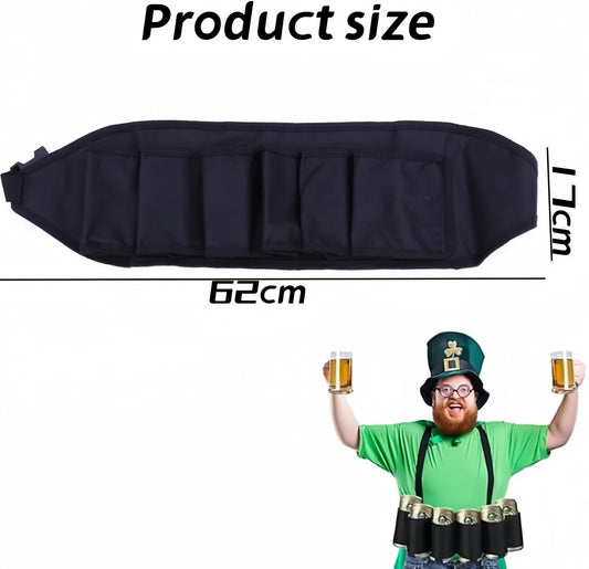Beer Belt, Holds 6 Cans Beer Portable Bottle Waist Beer Belts for Beer Drinks Soda Can Bottles Beverage for Ouddoor Mountaineering,Camping,Hiking,Outdoor Party,Picnics etc. (Black 2pcs)