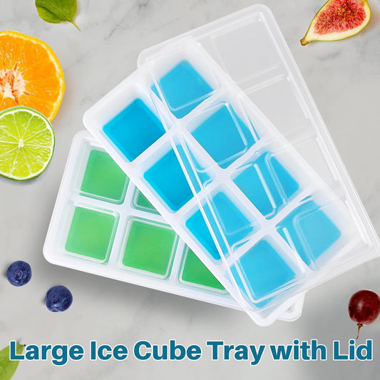 Large Ice Cube Mold with Lid, 2 Pack Silicone Big Square Ice Cube Trays with Lids BPA Free, Easy-Release & Stackable Big Ice Cube Tray for Freezer Cocktail Whiskey Coffee
