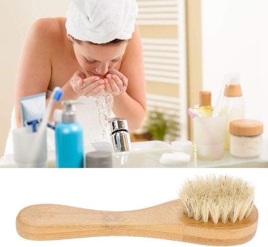 Face Brush, Wooden Handle Manual Face Dry Brush, Bristles Exfoliating Face Brushes for Dry Brushing and Scrubbing Suitable for Men and Women