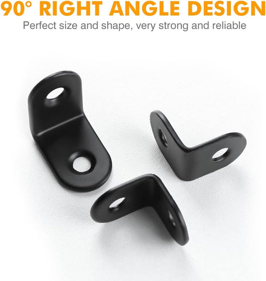 20PCS Small L Brackets, Black Iron Corner Mount Brackets with 40 Screws, Rust Resistant, Easy to Install, Multi-Purpose