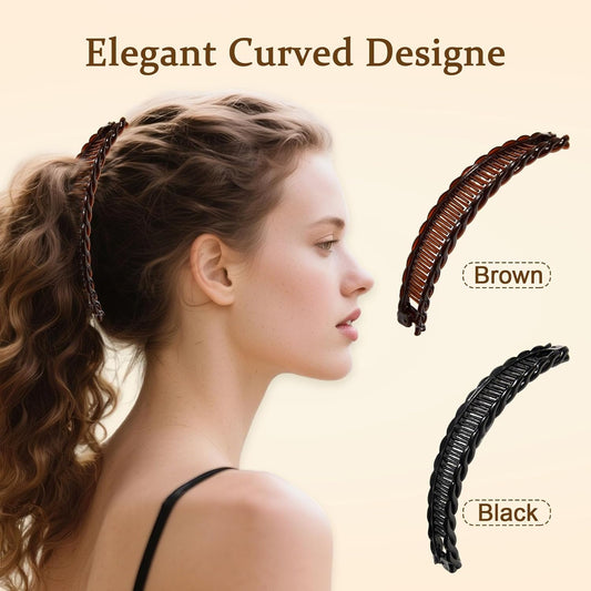 2-Pack Banana Hair Clips - Hair Claws for Thick Curly Hair, Non-Slip Vintage Clincher Combs for Women, 80s Retro Hair Styling Accessories (Black/Brown)