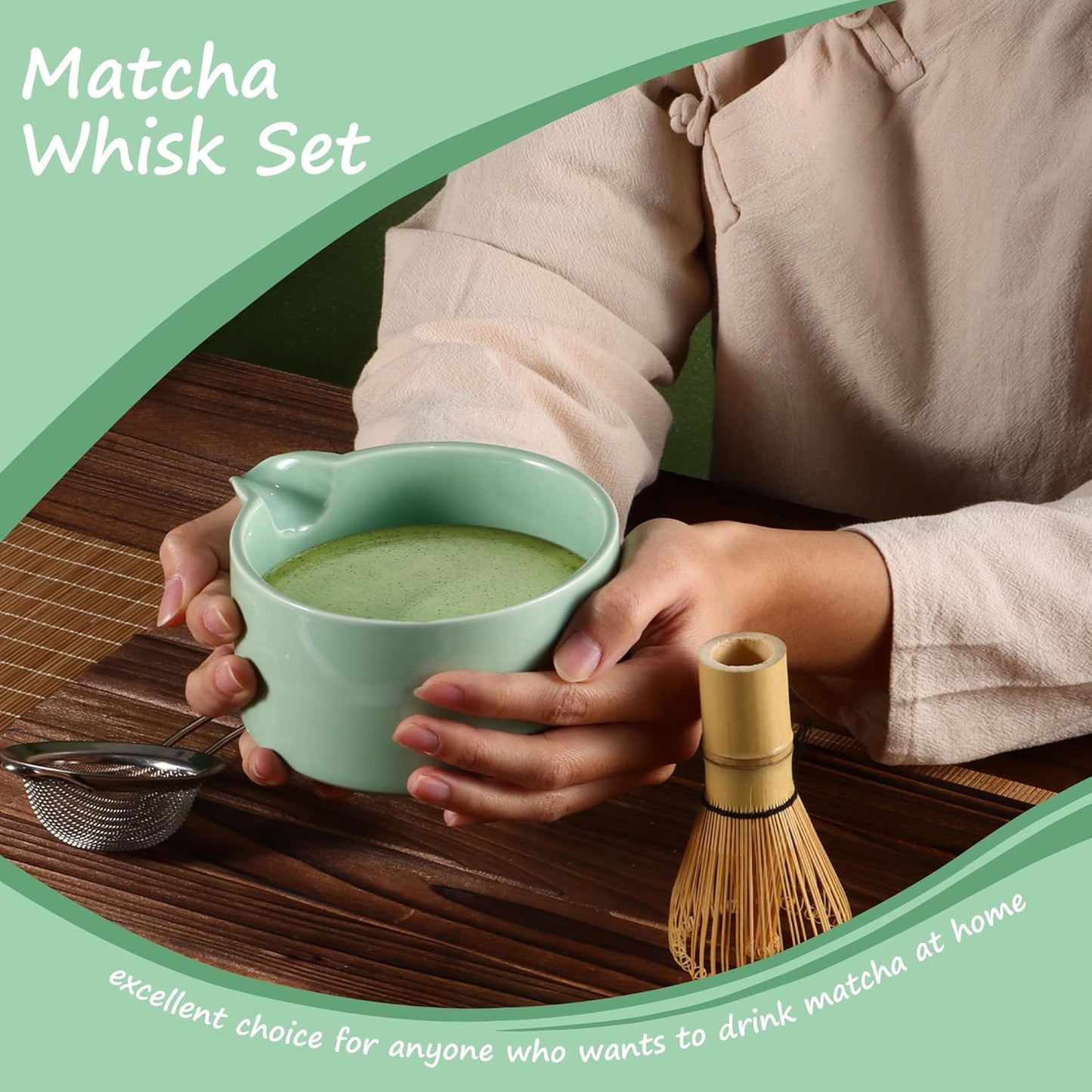 Matcha Whisk Set,Bamboo Matcha Whisk Set,Bamboo Matcha Whisk (Chasen),Traditional Scoop (Chashaku),Stainless Steel Sifter,Japanese Tea Tools for Ceremony