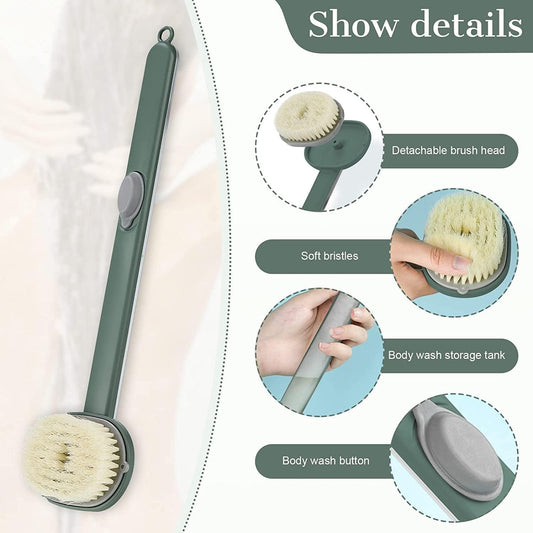 Long Handle Bath Massage Cleaning Brush with Soap Dispenser for Men Women Elderly Body Back Scrubber Storable Wash, Dispenser, (14 inch / 36 cm,Green)