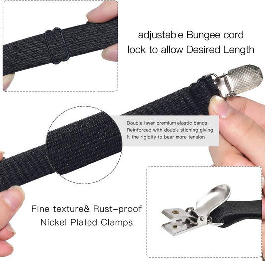 Adjustable Bed Sheet Clips, Sheet Fasteners Holder Straps and Suspender, Gripper, Extend From 8" to 23" Long Style Elastic Fasteners Bands Heavy Duty Suit for Mattress, Sofa, Couch, Recliner and More (black, Short type 8 pcs -2 set)