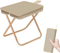 Folding Stool, Portable Camping Stool with Carry Bag, Retractable Foot Rest, Outdoor Folding Chair Stool, Ultralight Beach Fishing Chairs for Outdoors (Cream)
