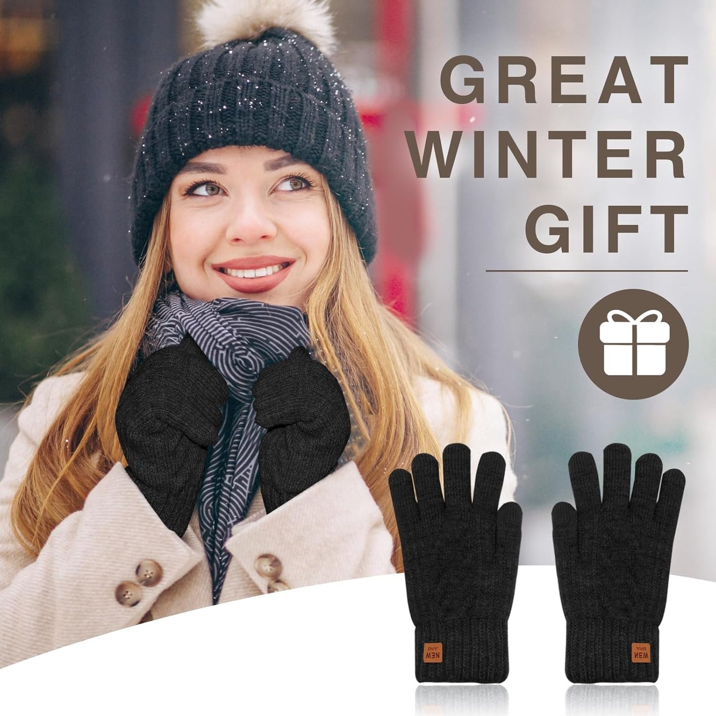 Winter Thermal Gloves Men Women, Thick Knited Touch Screen Gloves Warm Fleece Lined Gloves for Driving Running