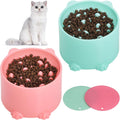 2-Pack Slow Feeder Cat Bowls, Raised Elevated Design with Anti-Slip Base & Ergonomic Neck Relief - Durable Plastic Pet Food Dishes (Pink & Green)