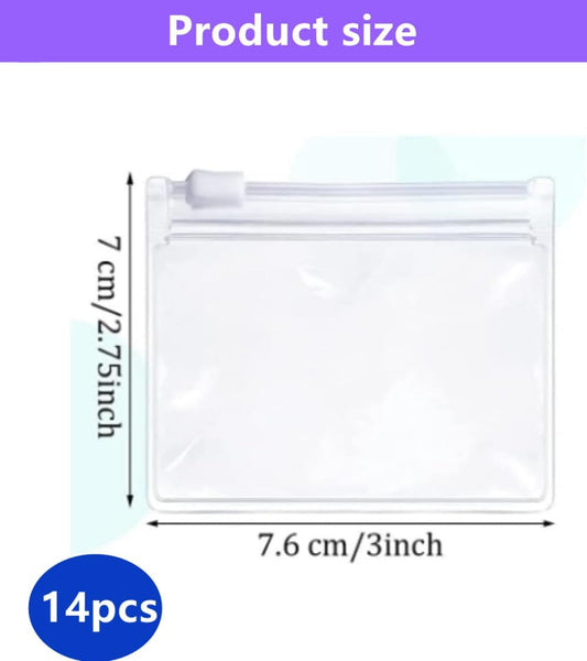 14 Pcs Zippered Pill Pouch Bags, Slide Lock Clear Plastic Mini Bags,Small Objects - Self-Sealing, Reusable, Travel-Friendly