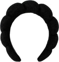 Spa Headband Hair Band for Women - Puffy Sponge Black Headbands for Washing Face Hair Headband for Skincare, Makeup Removal, Shower - Soft Absorbent Terry Towel Cloth Fabric