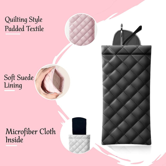 Squeeze Top Soft Sunglass Case - Pu Leather Sunglass Pouch Convenient Sunglass Travel Case 2 Pack