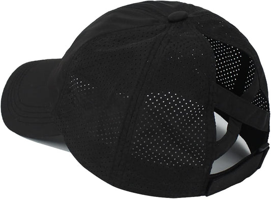 Womens Criss Cross Ponytail Baseball Cap Adjustable Messy Bun Mesh Quick Drying Hat