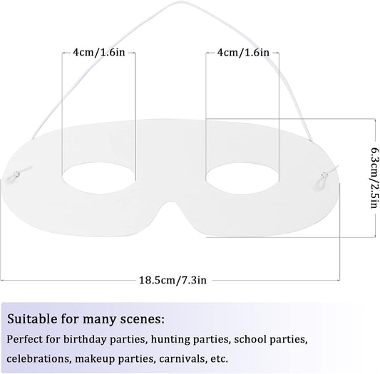 100 Pack White Paper Eye Masks, Plain Masquerade Mask Blank Masks Decorate for Cos-Play, Halloween Party