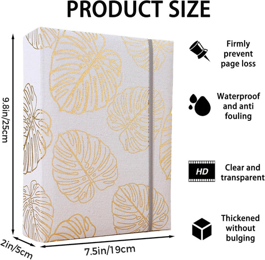 Photo Album 4x6 200 Photos Linen Cover Picture Photo Book for Family Wedding Anniversary Baby Vacation (200 Photos (4x6), Golden Leaves)