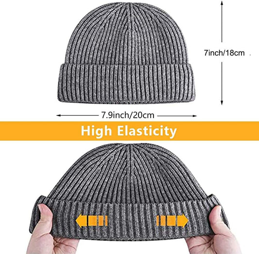 Trawler Beanie Watch Hat Roll up Edge,Winter Warm Knit Caps Fisherman Unisex