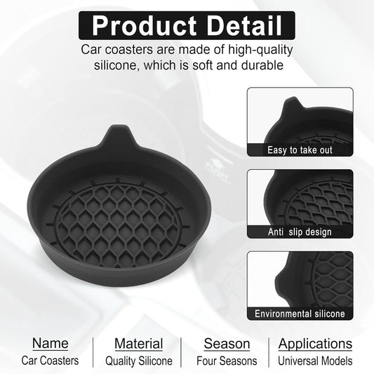 Car Cup Holder Coaster, Silicone Insert, Universal Non-Slip Holders, Accessories Interior for Women and Man Sets 4 Pack Black -