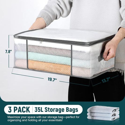 2 Pack Under Bed Storage Containers Bins-55L, 3-Pack Clothes Bags-35L -
