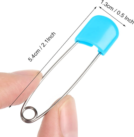 100 Pcs Diaper Pins, Baby Safety Pins for Cloth Diapers, Heavy Duty, Stainless Steel, ABS Plastic, Colorful (Red, Yellow, Pink, Blue, Green, Purple), 2.2in, Safe Locking Closures Multicolored -