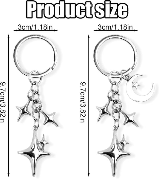 2pcs Cute Star Moon Keychains, Y2k Key Chain Charms Aesthetic Ring Bag Accessories Keychains for Purse Handbag Backpack Car Holder (2 Designs) -