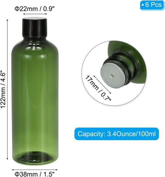Travel Bottles with Screw Cap, 6 Pcs 3.4Oz(100ml) Leak Proof Refillable Empty Dispenser Container Squeeze Bottle PP Lid for Shampoo Toiletries Lotion Cream, Green -