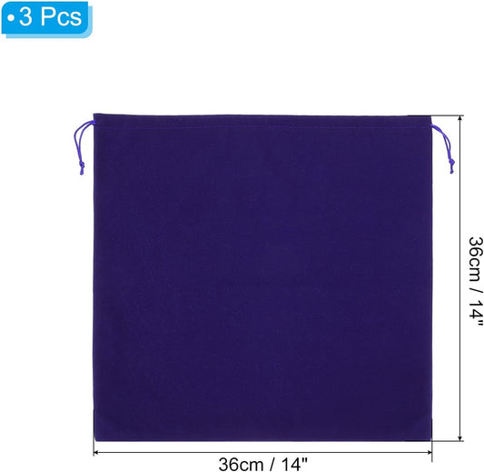 Large Velvet Bags With Drawstrings, 3 Pack 14 x Inch Hair Dryer Bag Treat Dust Hotel Storage for Travel Luggage Packing, Deep Blue -
