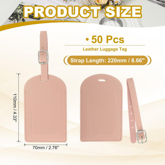 Leather Luggage Tag, 50 Pcs Tags Pu Bag for Suitcases Airplane Travel Essentials, Pink -