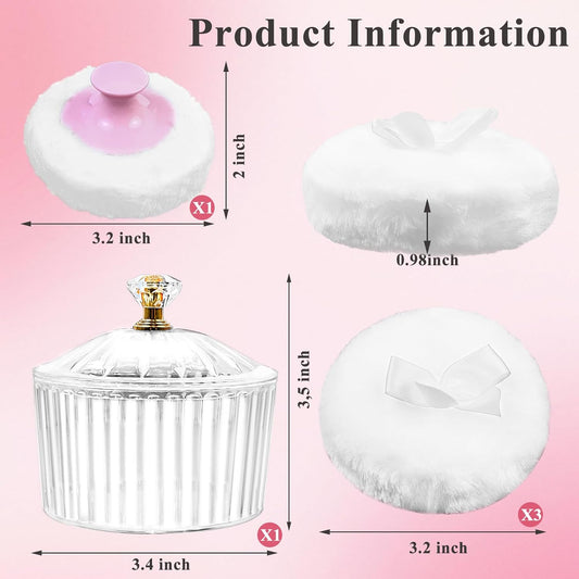 5Pcs Dusting Powder Container with Puff, 3.4 Inch Acrylic Body Containers Large Soft Puff Loose Reusable Applicator for Women Baby Face Makeup White-1 -