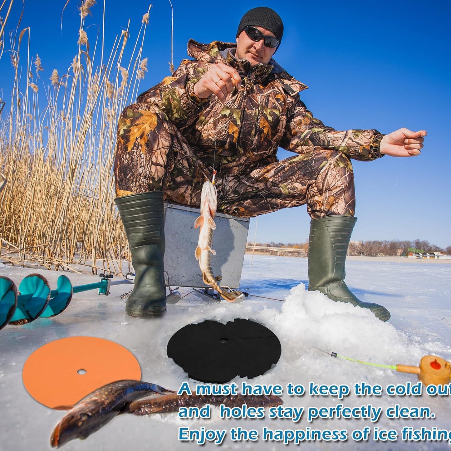 Ice Fishing Hole Covers, 12 Inch Insulator Covers Lid Fish Tip Ups Equipment Winter Accessories for Houses orange,black-6 -