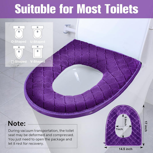 4 Pcs Toilet Seat Covers Pads for Bathroom Comfortable Cushion Cover Soft Thicker Warmer Washable Pad with Zipper Home Reusable(Modern,Gray, Violet, Red, Brown) Gray, Brown Modern