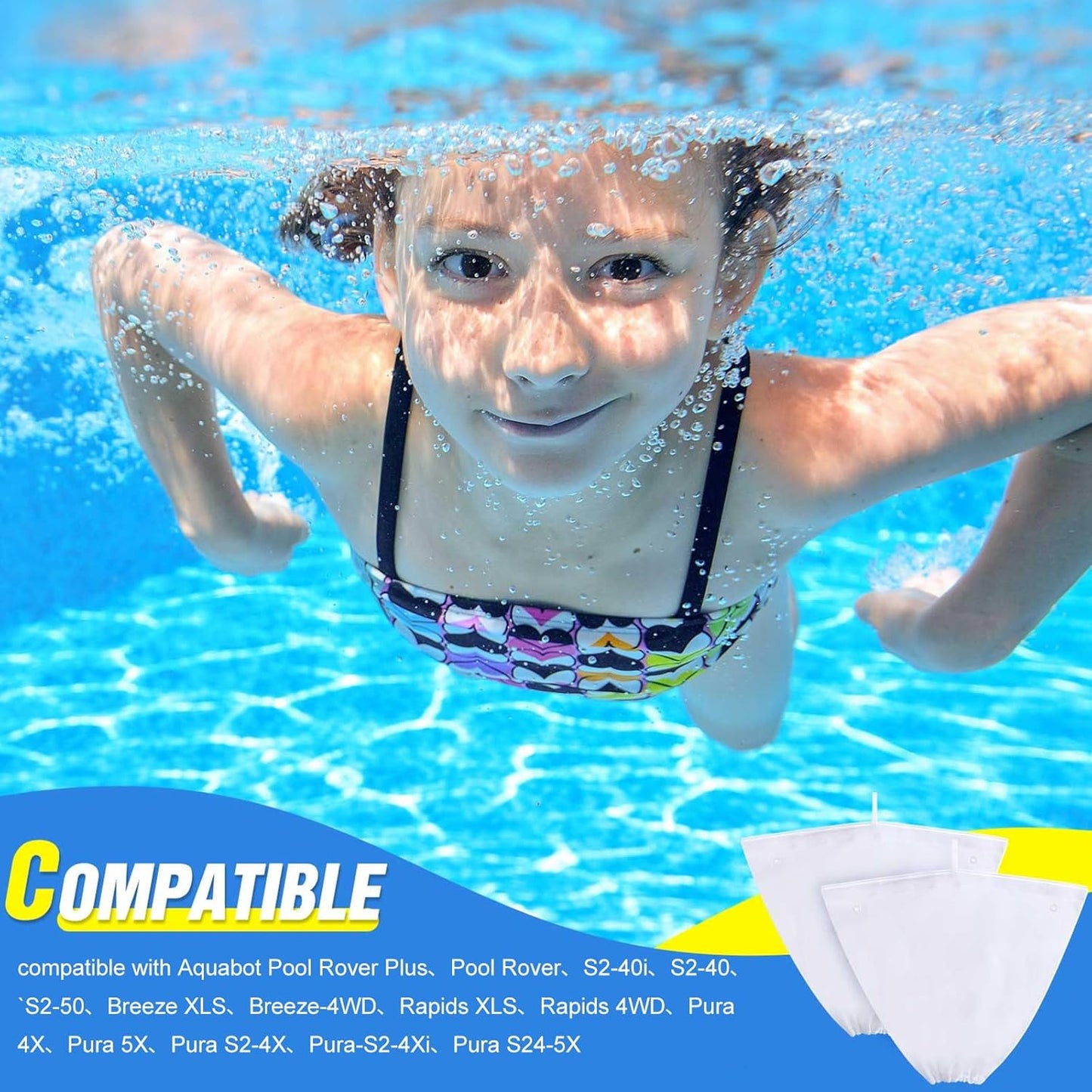 4 Pcs Pool Cleaner Fine Filter Bag Spa Part Replacement Compatible with Aquabot Products 8114 Wheeled Cleaners S2-40 S2-50 Pura 4X 5X S2-4x S2-4xi S2-5x -.