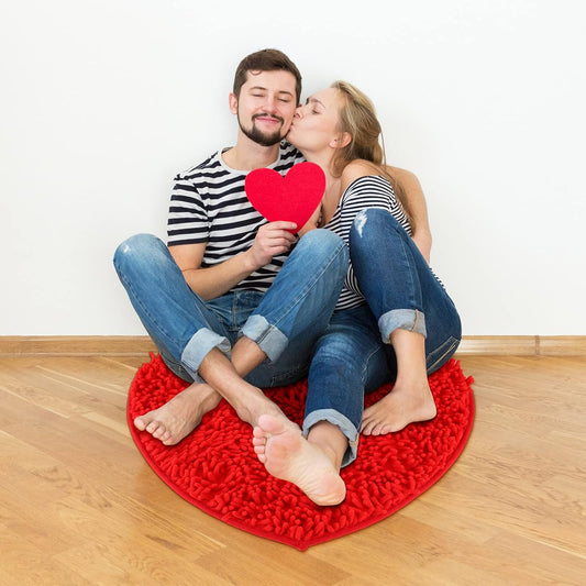 2 Pieces Valentine's Day Heart Rug Bath Mat Shaped Door Bathroom Area Set for Shower Bedroom Kitchen Decor, 20 x 24 Inches(Pink, Red) Pink, Red -