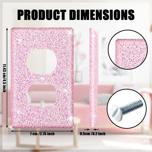 4 Pcs Glitter Light Switch Covers Bling Outlet Wall Plate Preppy Gift for Nursery Decor Women Teens Room Decor(Pink) Pink -