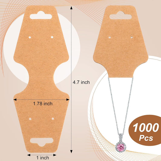 1000 Pcs Necklace Display Cards with Adhesive, Jewelry Bracelet Cards, Keychain Packaging Holder, Blank Kraft Paper Hanging Tags for Necklaces, Bracelets, Small Business -