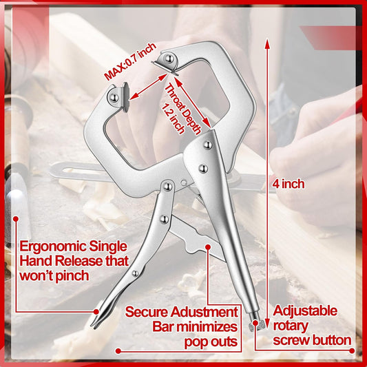 10 Pcs Locking C Clamp, Pliers Adjustable Welding Clamp with Regular Tip and Swivel Pad for Shop Home Farm Auto Workshop Woodworking, Cabinetry, Repair (4 Inch) - 4 Inch