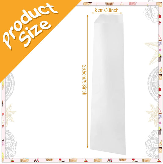 1000 Pieces White Silverware Bags Churro 3 x 10 Inch Kraft Sleeves Paper Utensil for Kitchen Cutlery Oilproof Pretzel Rod Cookies Bakery Treats -