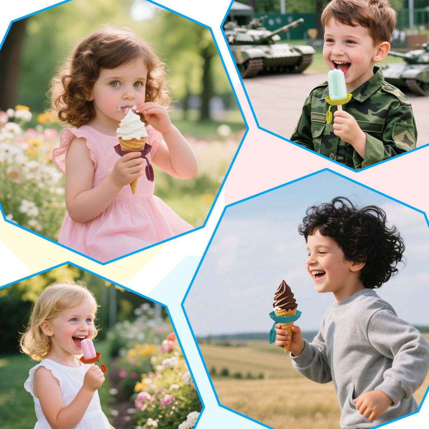 4 Pack Silicone Ice Pop and Cream Leak-Proof Holders for Kids, Portable Mess Free Cone Freeze-Proof Popsicle Tray Drip Catchers Accessories Children Summer Days Party Present