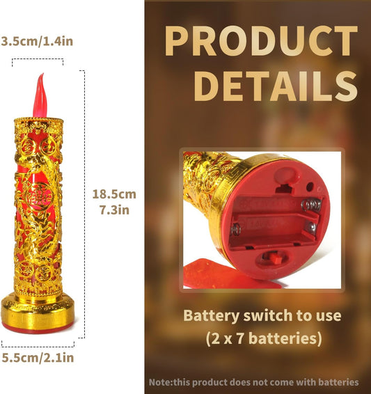 2pcs Chinese Buddhist Flameless LED Candle Lamp - Traditional Red Lantern Design, Retro Light for Meditation, Altar & Feng Shui Décor