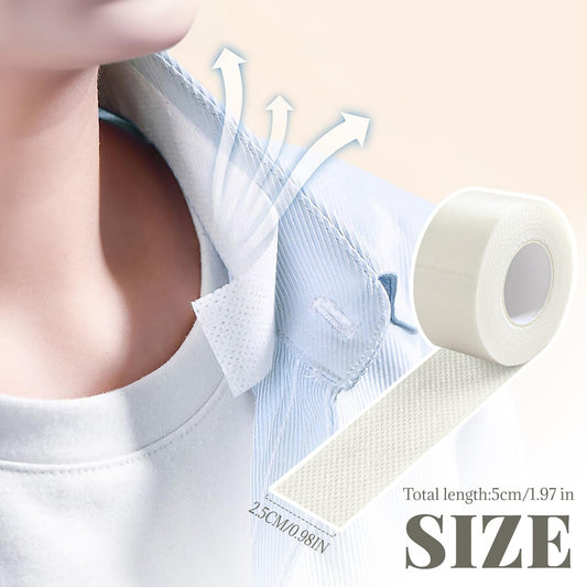 2 Rolls Collar Protector 2.5cm x 5m Invisible Self-Adhesive Sweat Pads for Shirt Collars & Hat Brims, Disposable Cutting Length Sweat-Absorbing Neckline Tape Neck Liner Against Stain