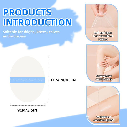 10 Pcs PU Transparent Anti-Chafing Thigh Patches, Waterproof Film Invisible Adhesive Sticker for Thigh, Knee, Heel Protection, Skin-Friendly Tape(4.5 x 3.5 in, Oval)