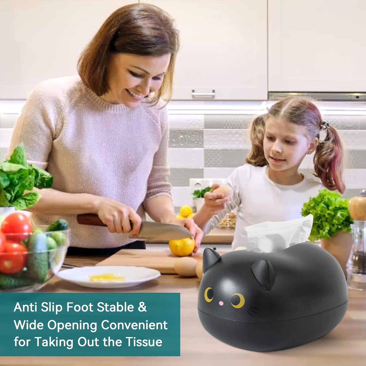 Cat Tissue Dispenser, Cartoon Toilet Paper Holder Dispenser Box with 2 Toothpick for Car Home Bathroom Kitchen Office
