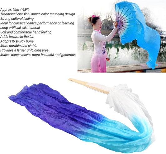 Dance Fan, 1 Pair Long Fan Belly Fans Folding Performance Classical (Blue)